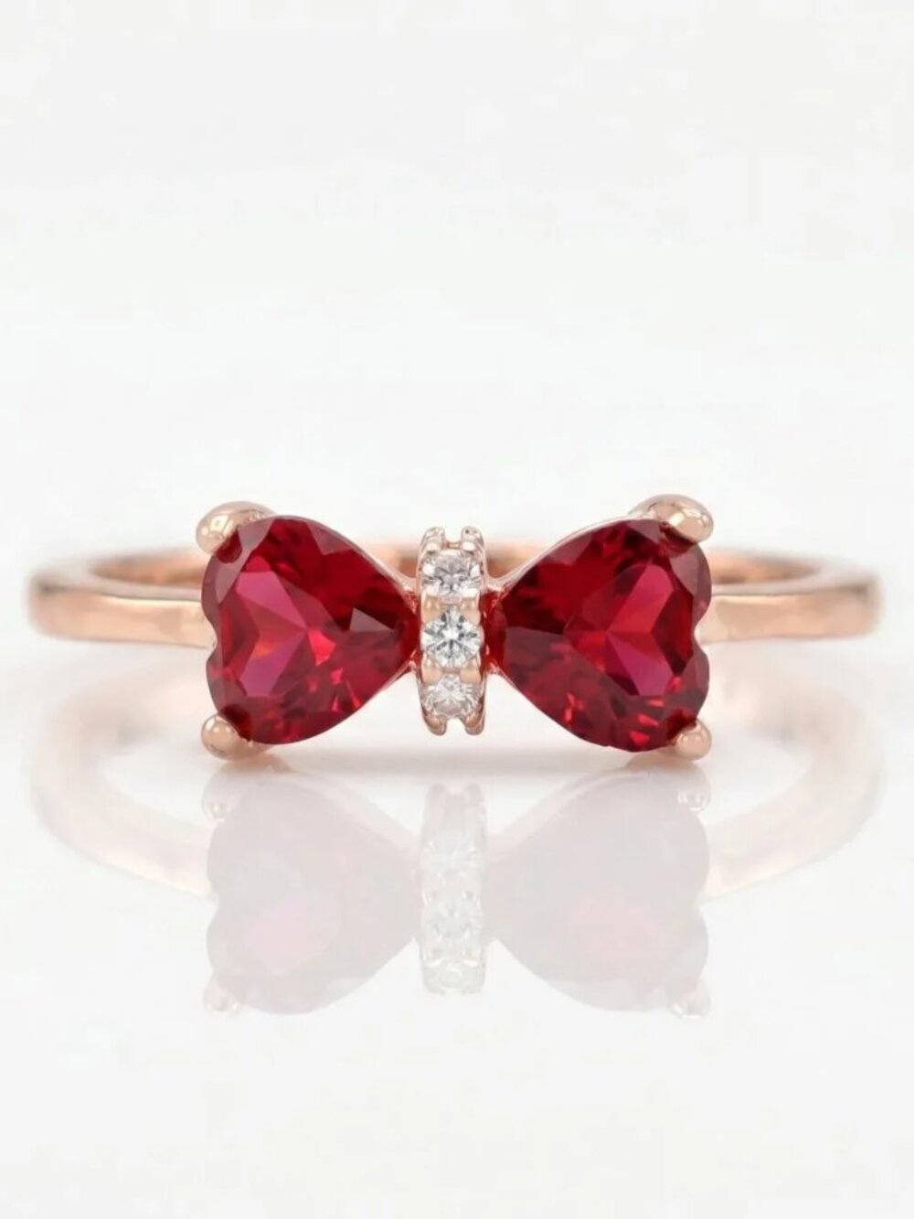 Red Ruby Heart Bow Ring, real 925 Sterling Silver Charmed Aroma Valentines